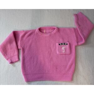 Baby Girl Vintage Floral “J”Monogram Pink Sweater Size? 3T 4T? See Measurements